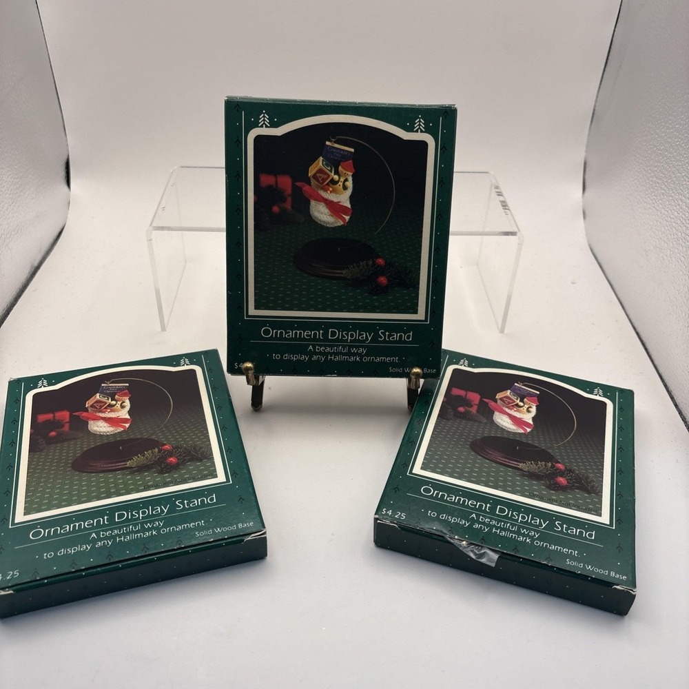 Hallmark Ornament Display Stands Lot Of 3 Dark Wood Base Hold Hangers~IOB